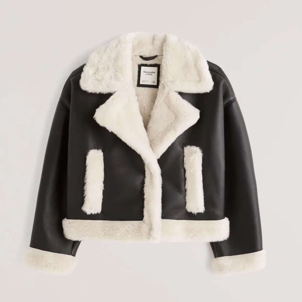🆕NWT Abercrombie & Fitch Oversized Short Sherpa Lined Vegan Leather Coat
